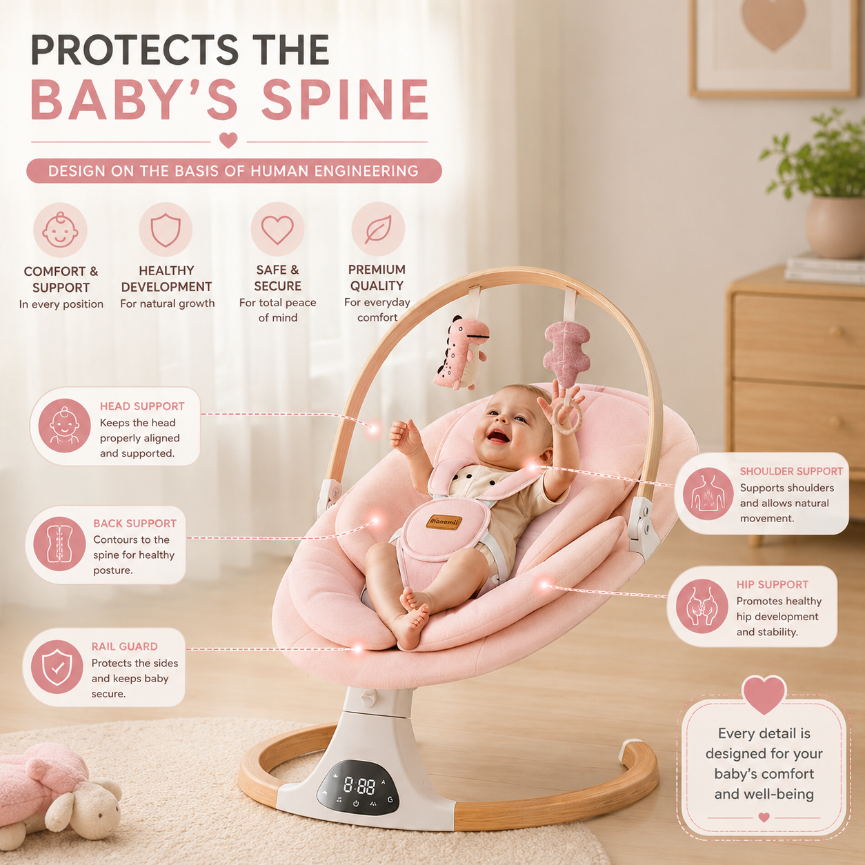 Monamii baby swing machine-washable seat pad