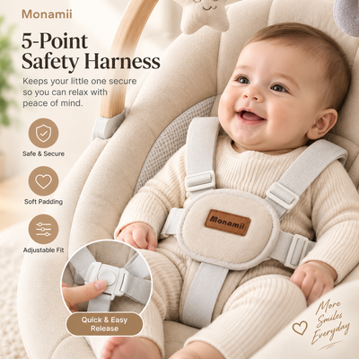 Monamii baby swing for infants with soft padded seat and modern nursery design