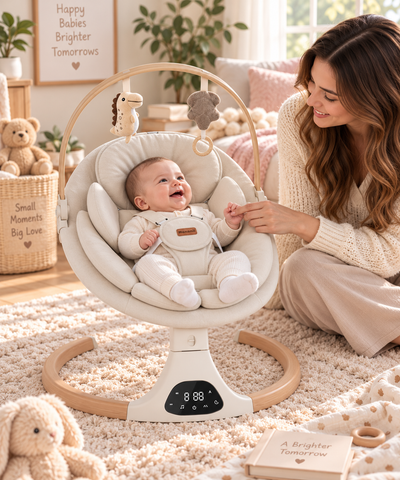 Monamii electric baby swing for infants with padded seat and modern nursery design